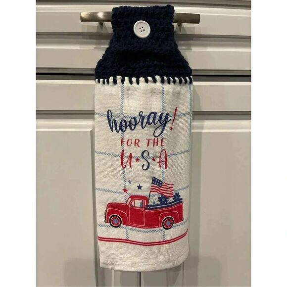 Crochet Top Kitchen Towel- Hooray For The USA - Picture 1 of 3
